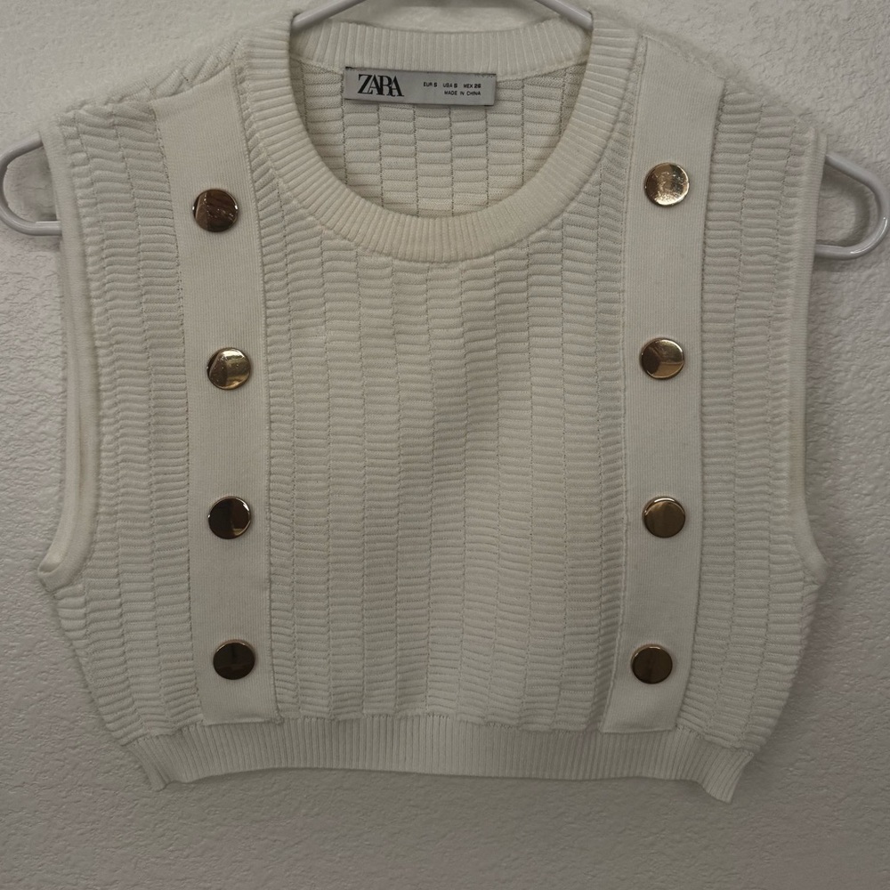Zara White Crop Top with Gold Buttons